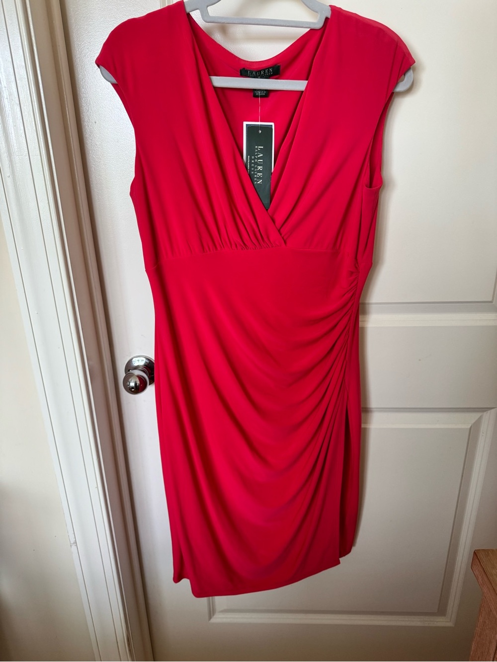 Lauren Ralph Lauren Red Cap-Sleeve Surplice Midi Dress